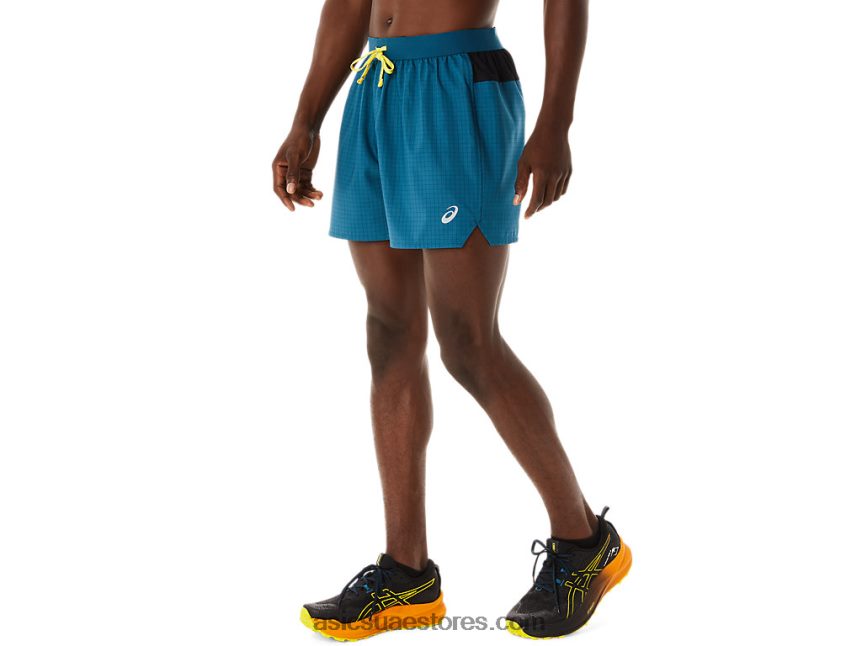 Asics حبر أزرق مخضر / أصفر ذهبي شورت شعار فوجيتريل للرجال 2N24DJ479