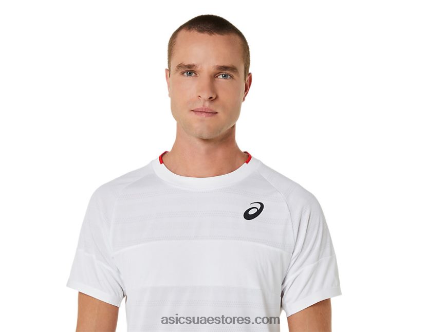 Asics أبيض لامع الرجال مباراة قصيرة الأكمام الأعلى 2N24DJ499