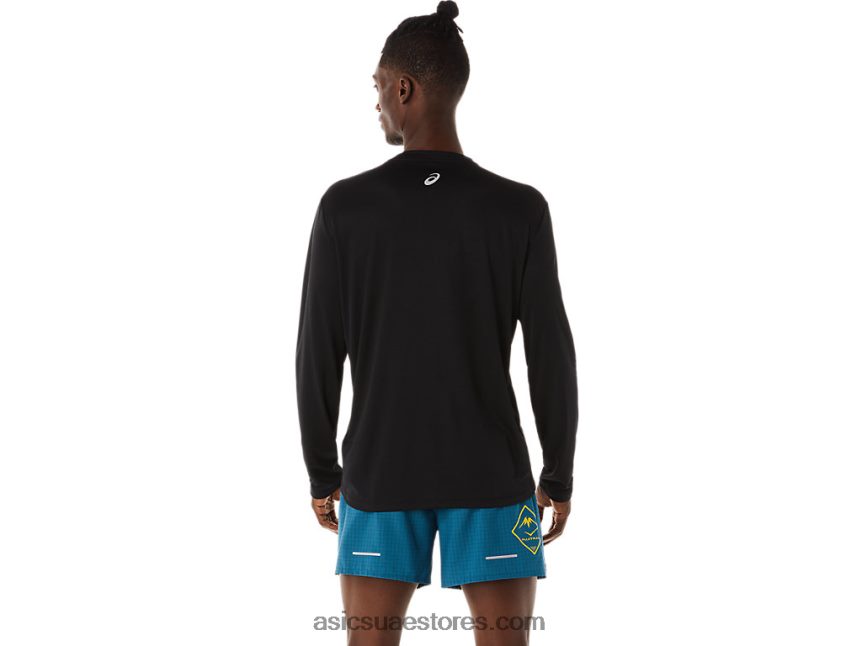 Asics أسود الأداء قميص طويل الأكمام بشعار فوجيتريل للرجال 2N24DJ508