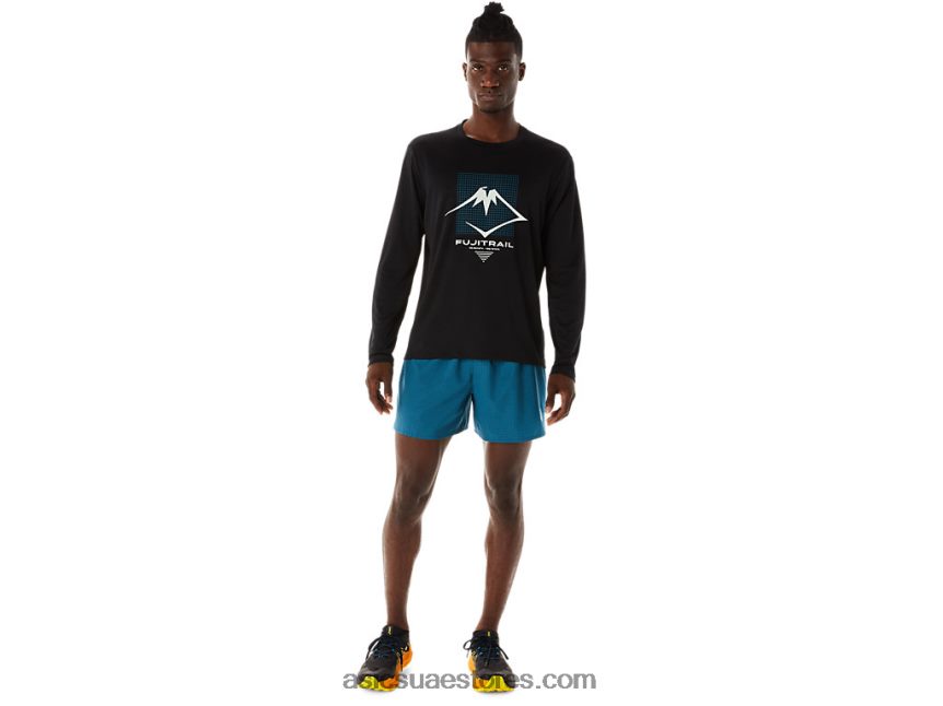 Asics أسود الأداء قميص طويل الأكمام بشعار فوجيتريل للرجال 2N24DJ508