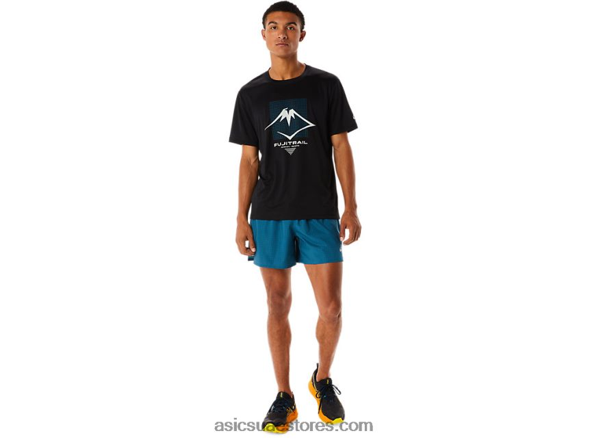 Asics أسود الأداء توب قصير الأكمام بشعار فوجيتريل للرجال 2N24DJ526