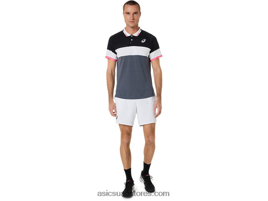 Asics أداء أسود / رمادي الناقل قميص بولو مباراة رجالية 2N24DJ564