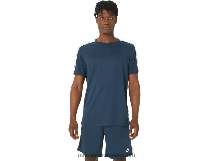 Asics الظل الأزرق الفرنسي / القطبي كتلة قصيرة الأكمام الأعلى 2N24DJ66