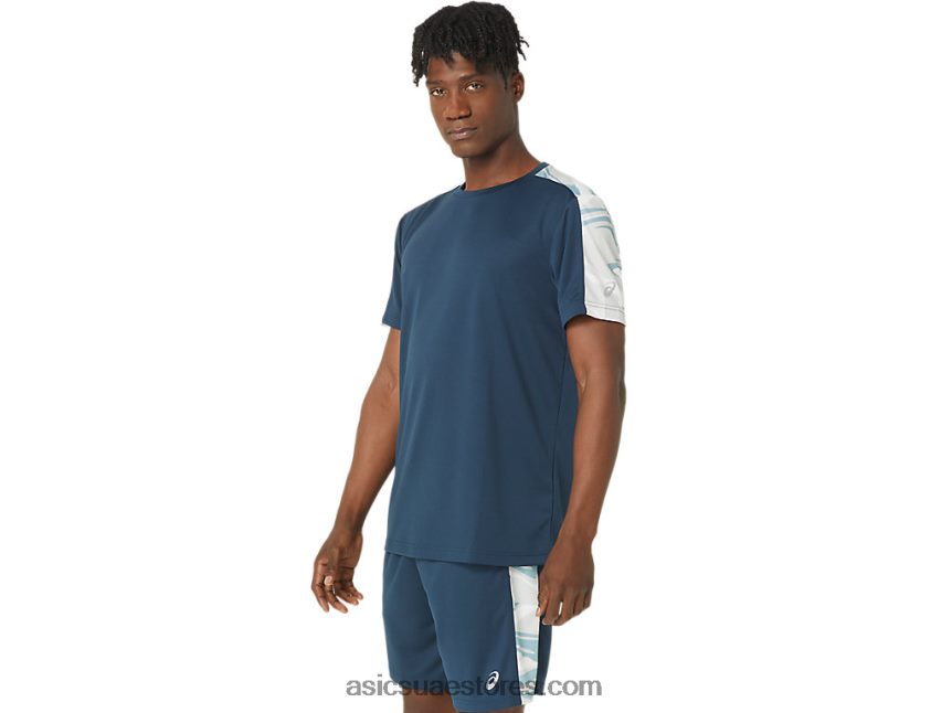 Asics الظل الأزرق الفرنسي / القطبي كتلة قصيرة الأكمام الأعلى 2N24DJ66