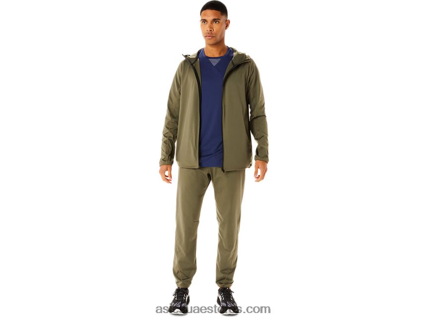 Asics عباءة خضراء جاكيت منسوج جاكار أكتيبيريز للرجال 2N24DJ759