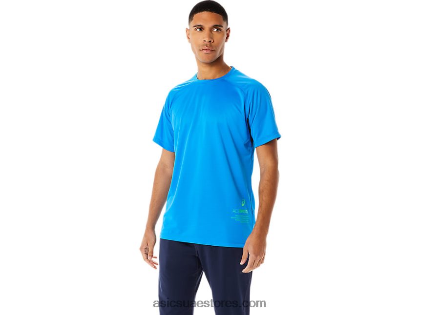 Asics ازرقلكهرباءيهية قميص قصير الأكمام للرجال 2N24DJ762