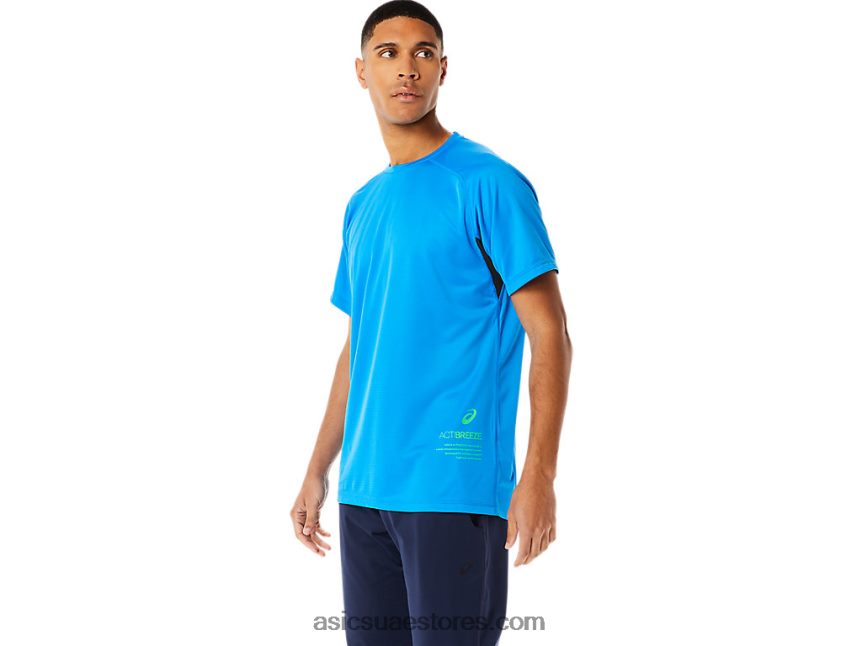 Asics ازرقلكهرباءيهية قميص قصير الأكمام للرجال 2N24DJ762