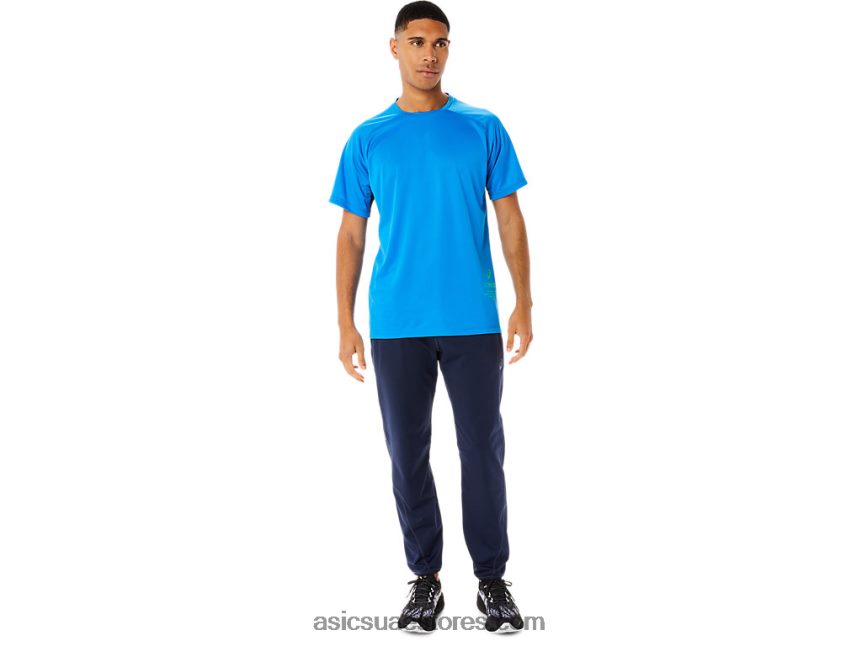 Asics ازرقلكهرباءيهية قميص قصير الأكمام للرجال 2N24DJ762