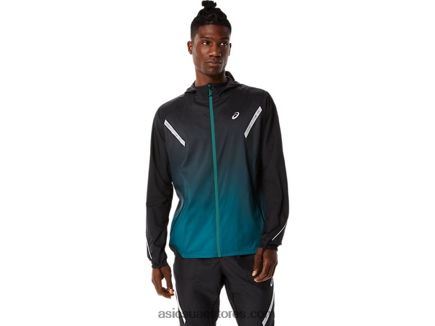 Asics أداء أسود / صنوبر مخملي سترة الرجال الخفيفة 2N24DJ832