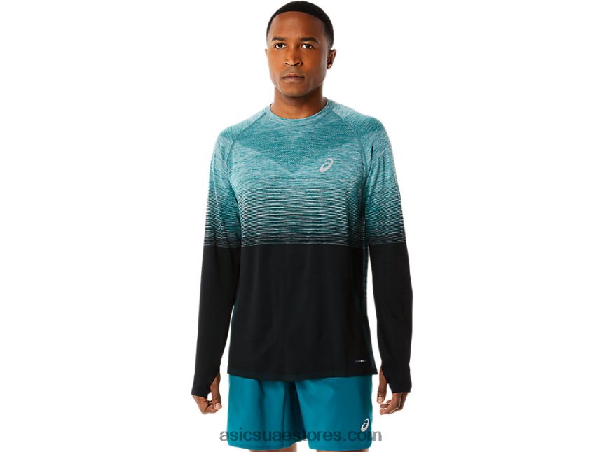 Asics الصنوبر المخملي / أسود الأداء قميص رجالي بأكمام طويلة بدون خياطة 2N24DJ862