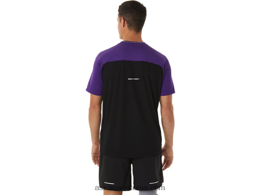 Asics مربى العنب / أسود الأداء الرجال أعلى قصيرة الأكمام سباق 2N24DJ891