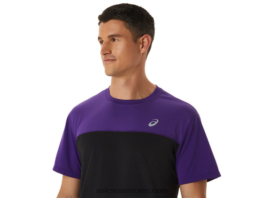 Asics مربى العنب / أسود الأداء الرجال أعلى قصيرة الأكمام سباق 2N24DJ891