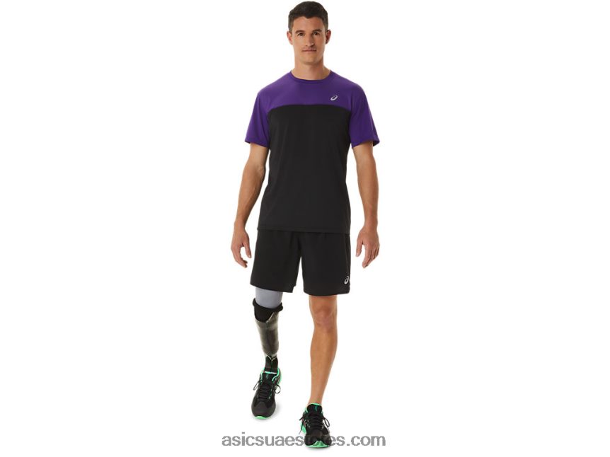 Asics مربى العنب / أسود الأداء الرجال أعلى قصيرة الأكمام سباق 2N24DJ891
