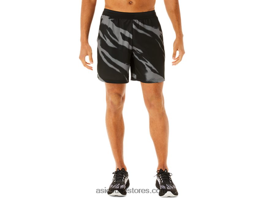 Asics أداء أسود / رمادي جرافيت السراويل المطبوعة للرجال الموسمية في جميع أنحاء 2N24DJ995