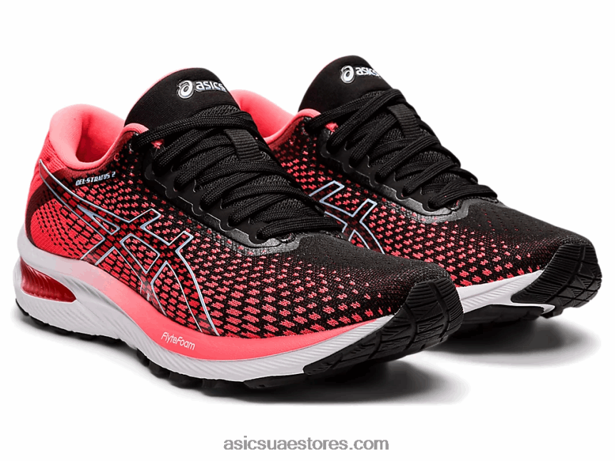 Asics اشتعلت النيران في المرجان / الأسود جل ستراتوس 2 متماسكة 2N24DJ2663