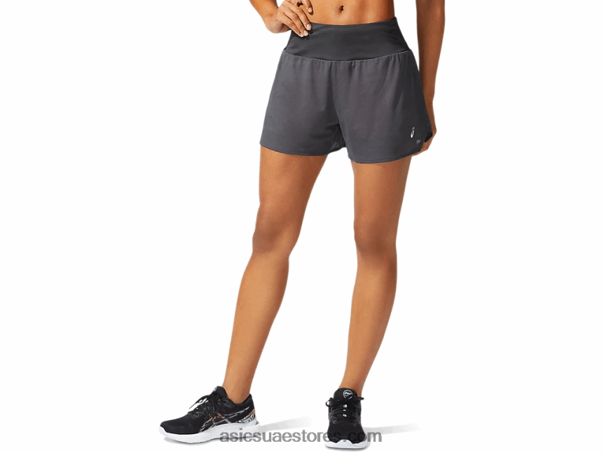 Asics رمادي الجرافيت / بتلة الخوخ تهوية للسيدات 2-n-1 3.5 بوصة قصيرة 2N24DJ3975