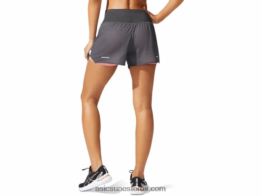 Asics رمادي الجرافيت / بتلة الخوخ تهوية للسيدات 2-n-1 3.5 بوصة قصيرة 2N24DJ3975
