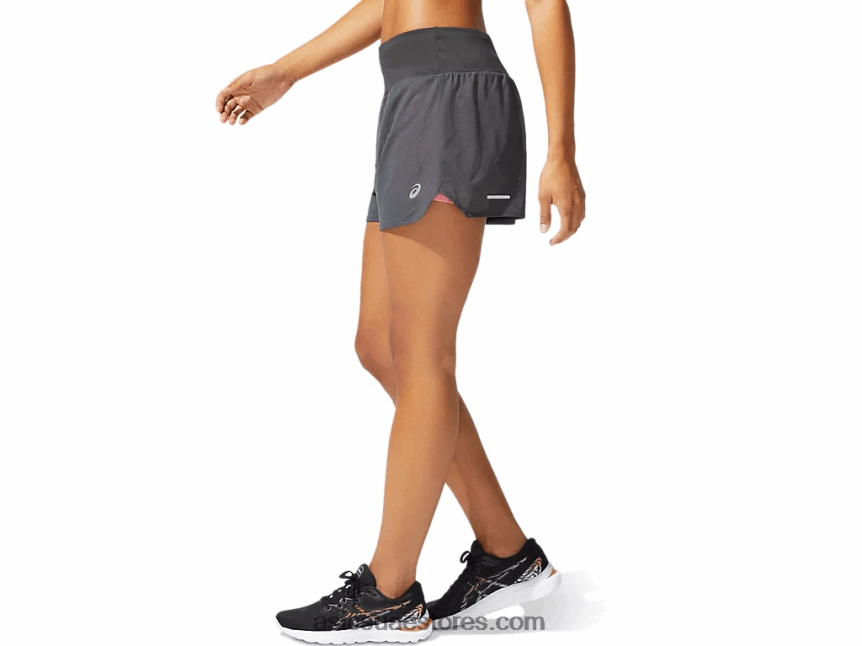 Asics رمادي الجرافيت / بتلة الخوخ تهوية للسيدات 2-n-1 3.5 بوصة قصيرة 2N24DJ3975