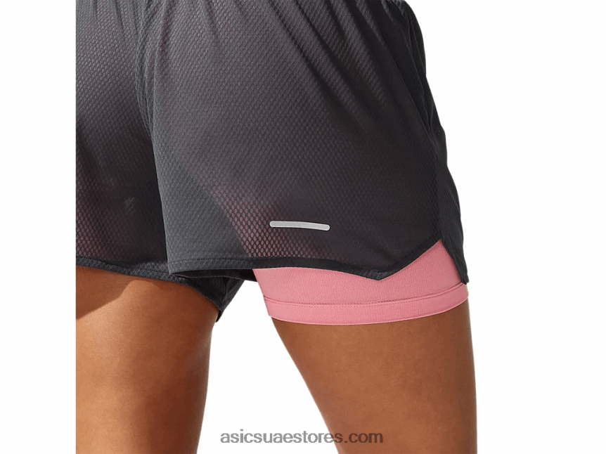 Asics رمادي الجرافيت / بتلة الخوخ تهوية للسيدات 2-n-1 3.5 بوصة قصيرة 2N24DJ3975