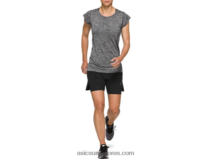 Asics أسود الأداء طريق النساء 2-n-1 5.5 بوصة قصير 2N24DJ3787