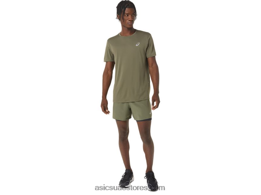 Asics عباءة خضراء / أسود أداء طريق الرجال 2-n-1 5in قصير 2N24DJ1122