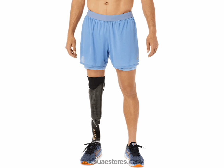 Asics الانسجام الأزرق / النعيم الأزرق تهوية للرجال 2-n-1 5in قصيرة 2N24DJ1322