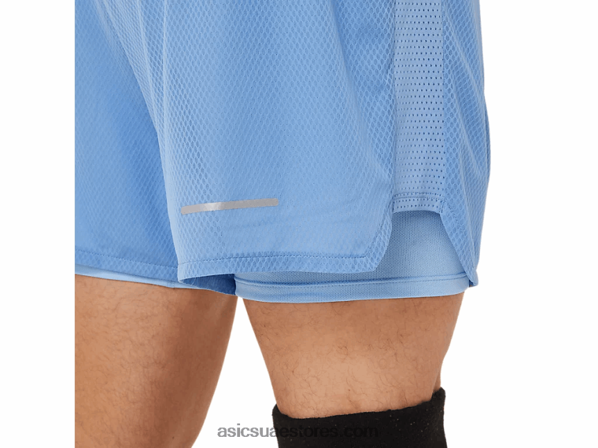 Asics الانسجام الأزرق / النعيم الأزرق تهوية للرجال 2-n-1 5in قصيرة 2N24DJ1322