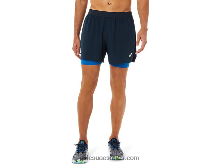 Asics الأزرق الفرنسي / محرك البحيرة طريق الرجال 2-n-1 5in قصير 2N24DJ1534