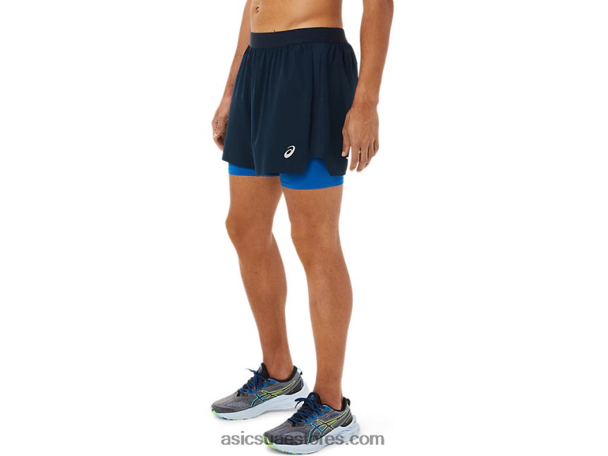 Asics الأزرق الفرنسي / محرك البحيرة طريق الرجال 2-n-1 5in قصير 2N24DJ1534