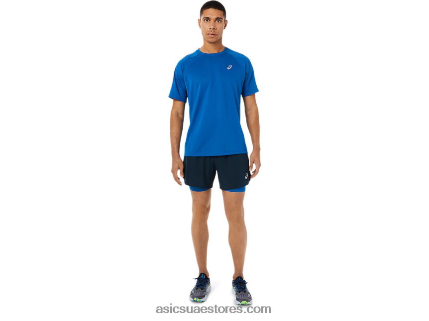 Asics الأزرق الفرنسي / محرك البحيرة طريق الرجال 2-n-1 5in قصير 2N24DJ1534
