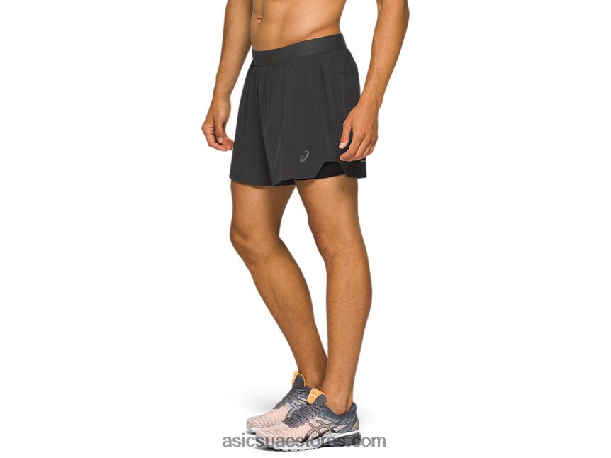 Asics الجرافيت الرمادي طريق الرجال 2-n-1 5in قصير 2N24DJ1790