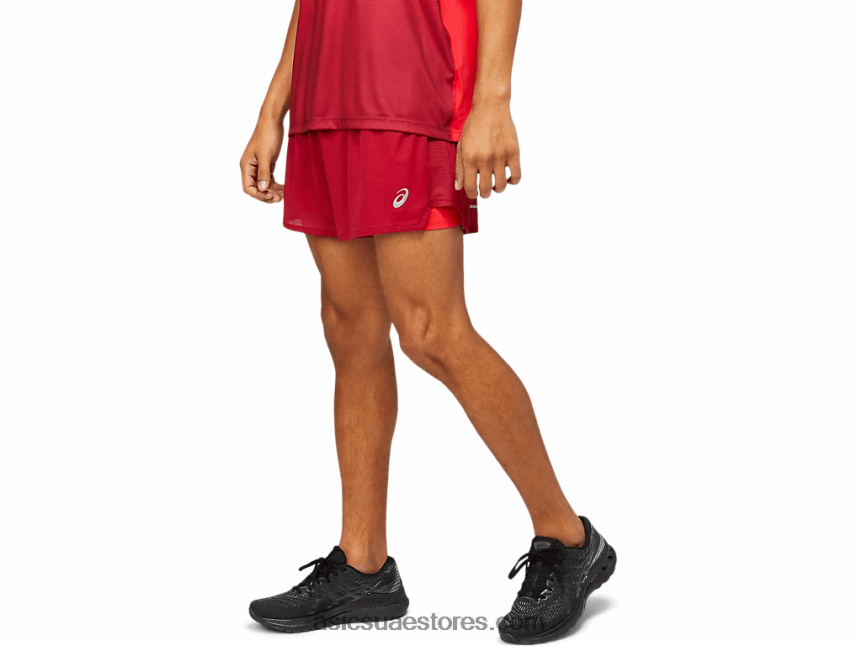 Asics بورجوندي / أحمر كهربائي تهوية للرجال 2-n-1 5in قصيرة 2N24DJ1803