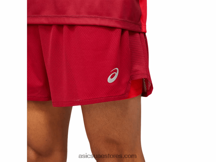 Asics بورجوندي / أحمر كهربائي تهوية للرجال 2-n-1 5in قصيرة 2N24DJ1803