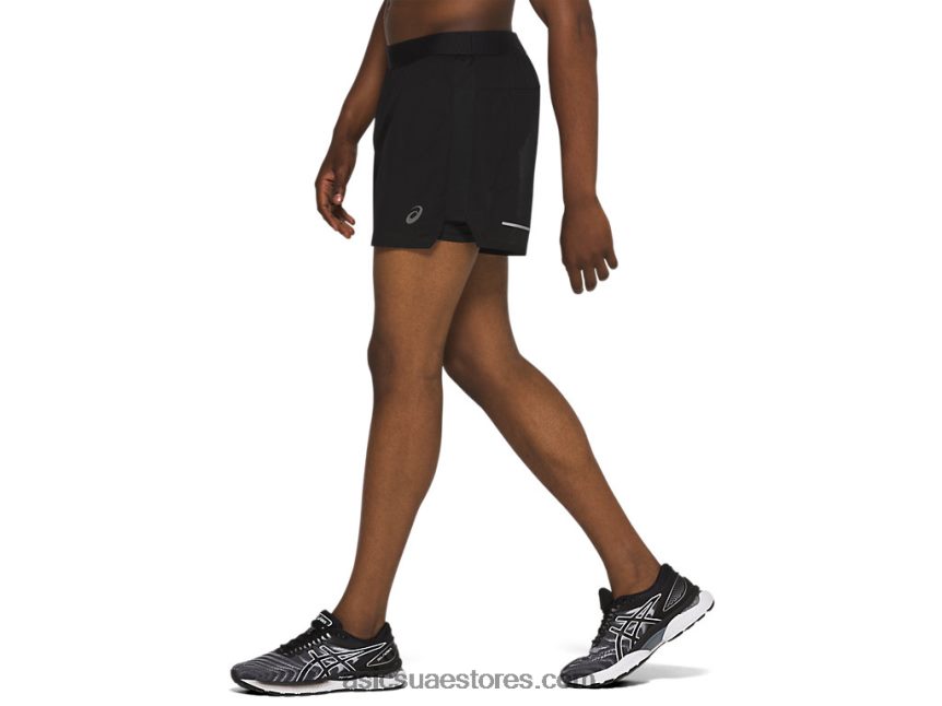 Asics أسود الأداء تهوية للرجال 2-n-1 5in قصيرة 2N24DJ2085