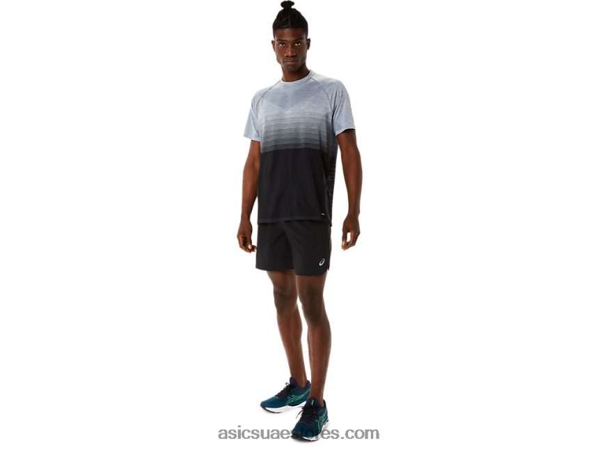 Asics أداء أسود / رمادي الناقل طريق الرجال 2-n-1 7in قصير 2N24DJ1082