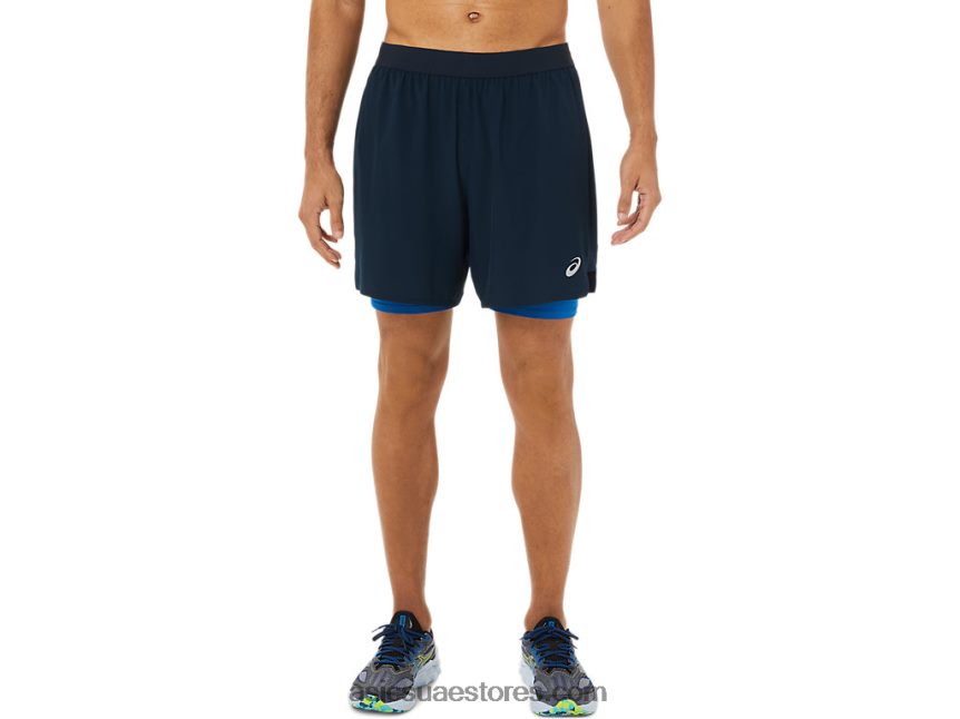 Asics الأزرق الفرنسي / محرك البحيرة طريق الرجال 2-n-1 7in قصير 2N24DJ1478