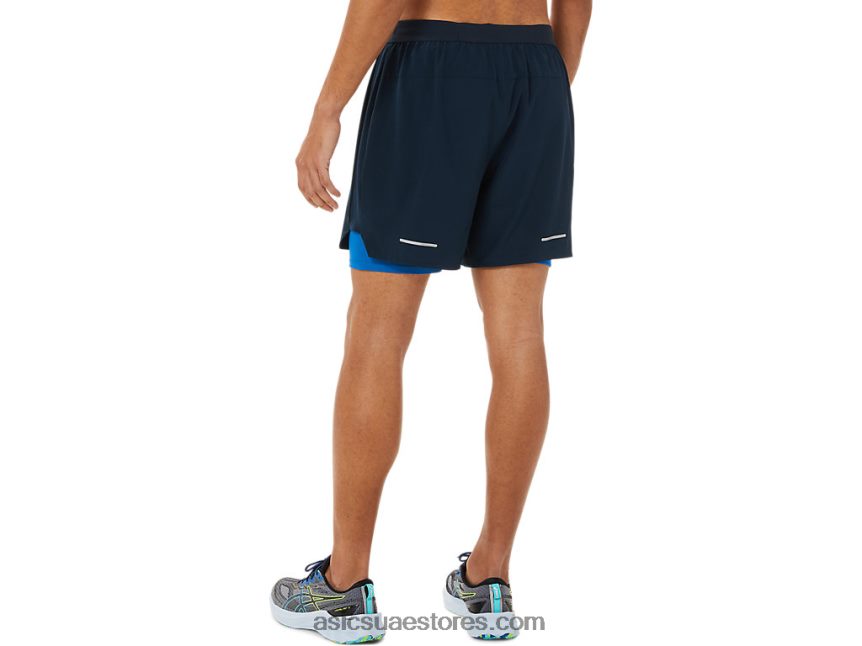 Asics الأزرق الفرنسي / محرك البحيرة طريق الرجال 2-n-1 7in قصير 2N24DJ1478