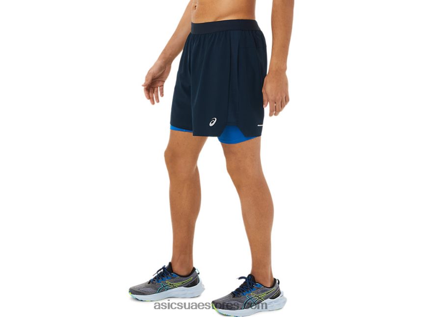 Asics الأزرق الفرنسي / محرك البحيرة طريق الرجال 2-n-1 7in قصير 2N24DJ1478