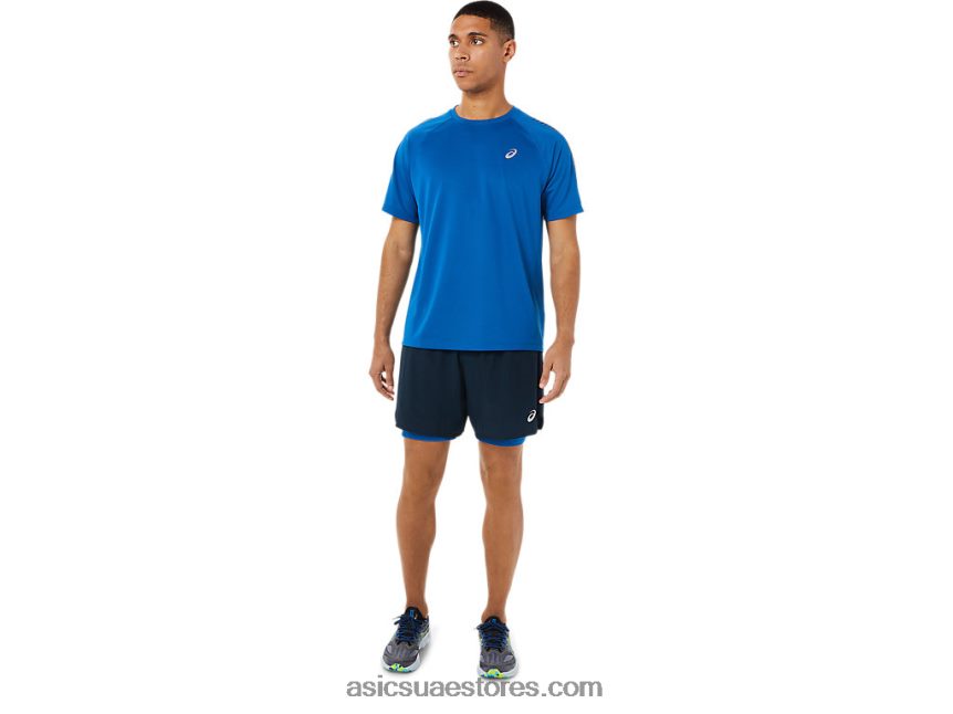 Asics الأزرق الفرنسي / محرك البحيرة طريق الرجال 2-n-1 7in قصير 2N24DJ1478
