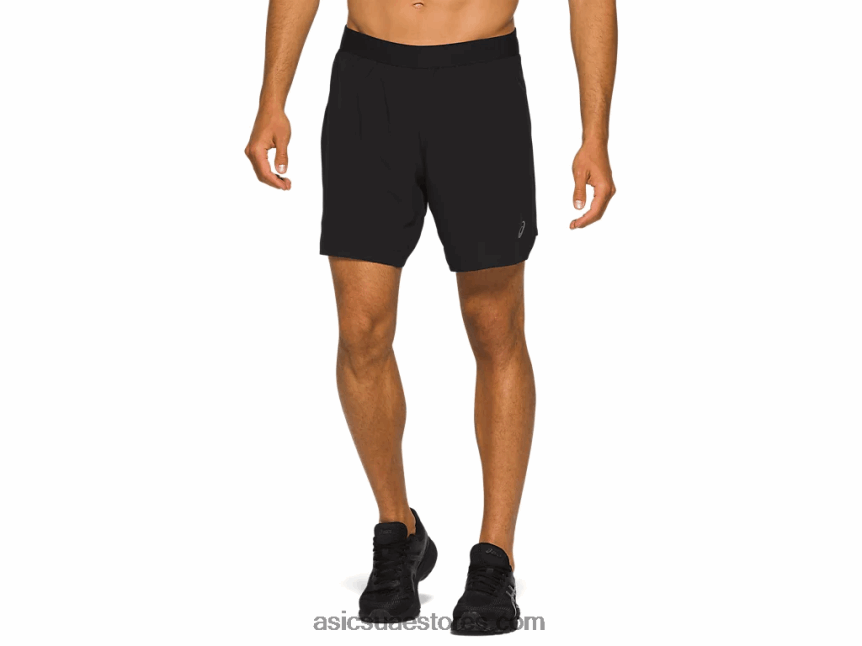 Asics أسود الأداء طريق الرجال 2-n-1 7in قصير 2N24DJ2100