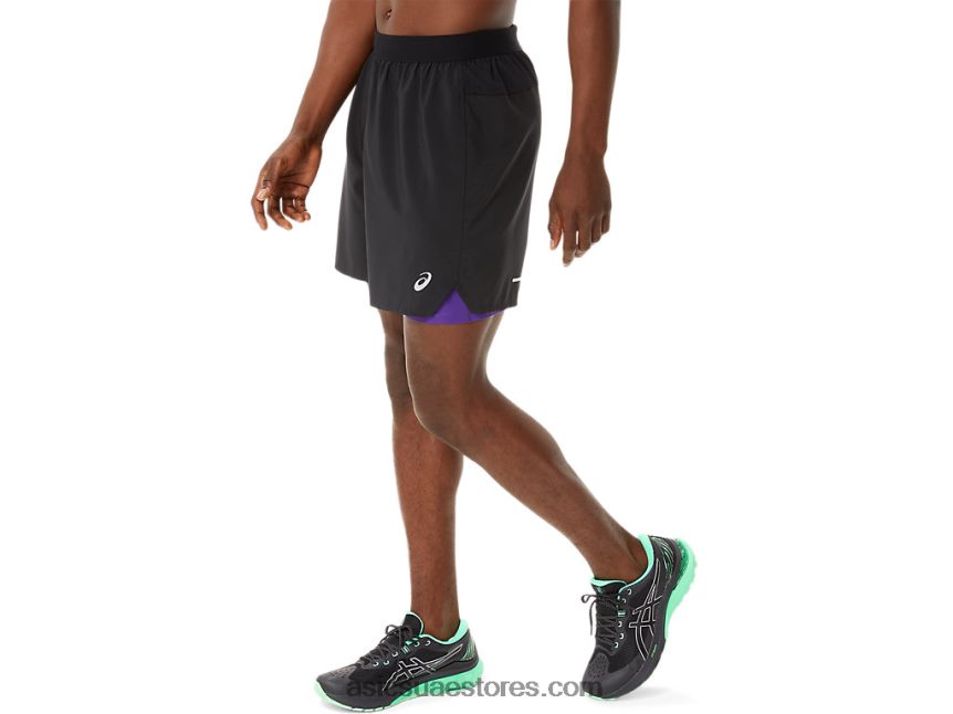 Asics أداء مربى أسود / عنب طريق الرجال 2-n-1 7in قصير 2N24DJ893