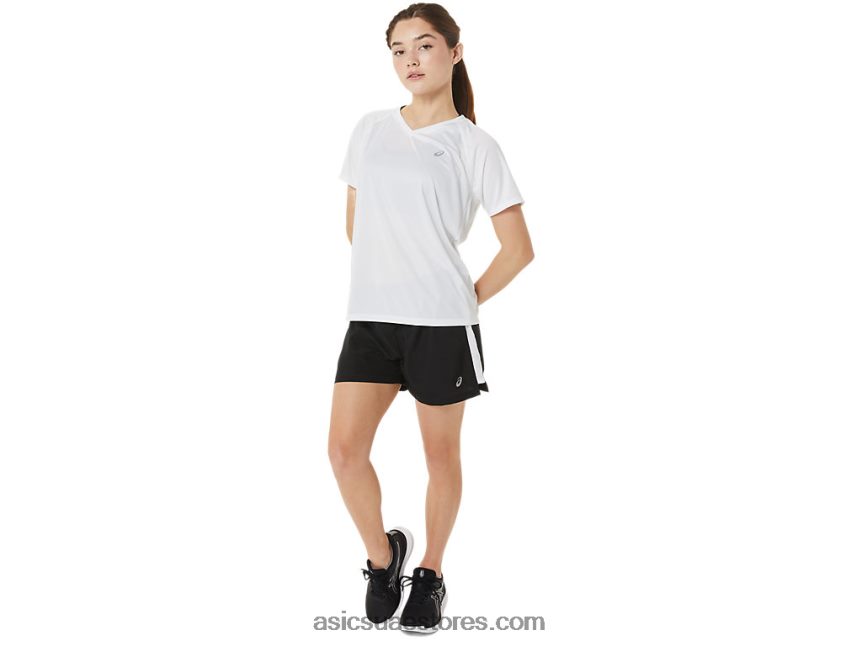 Asics أداء أسود / أبيض طقم نسائي جاهز 3 بوصة قصير 2N24DJ2909