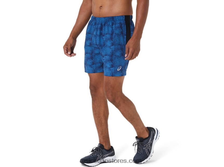 Asics ربطة عنق صبغ أزرق طباعة / بيرف بلاك الرجال 5in العلاقات العامة قصيرة 2N24DJ1040