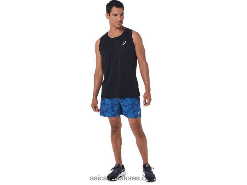 Asics ربطة عنق صبغ أزرق طباعة / بيرف بلاك الرجال 5in العلاقات العامة قصيرة 2N24DJ1040