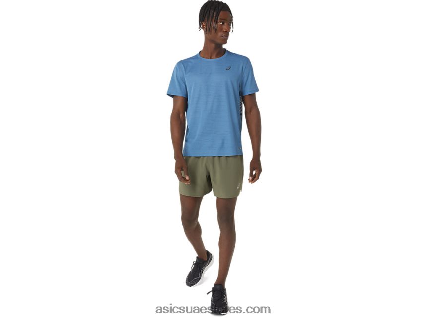 Asics عباءة خضراء طريق الرجال 5in قصير 2N24DJ1109