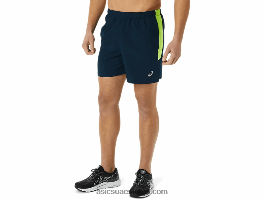 Asics الأزرق الفرنسي / الأخضر الخطر الرجال 5in العلاقات العامة قصيرة 2N24DJ1355
