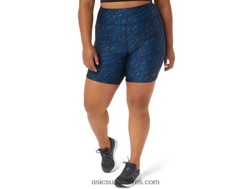Asics الظل الليلي / طباعة محرك البحيرة المرأة قصيرة المدى 5in مع جيوب 2N24DJ3299