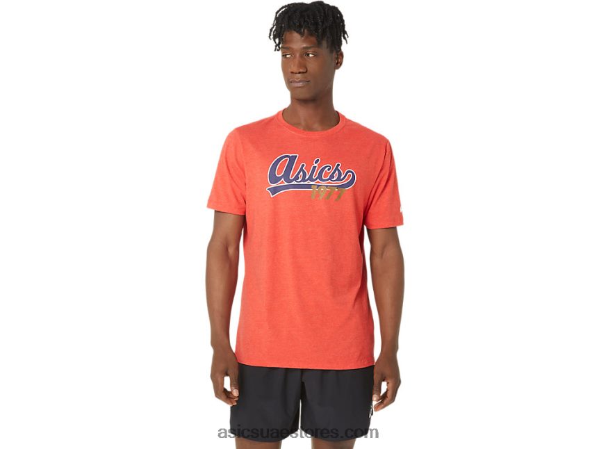 Asics هيذر الأحمر الكلاسيكي تي شيرت بيسبول للجنسين 77 2N24DJ99