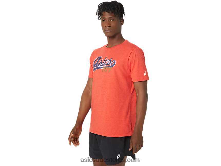 Asics هيذر الأحمر الكلاسيكي تي شيرت بيسبول للجنسين 77 2N24DJ99