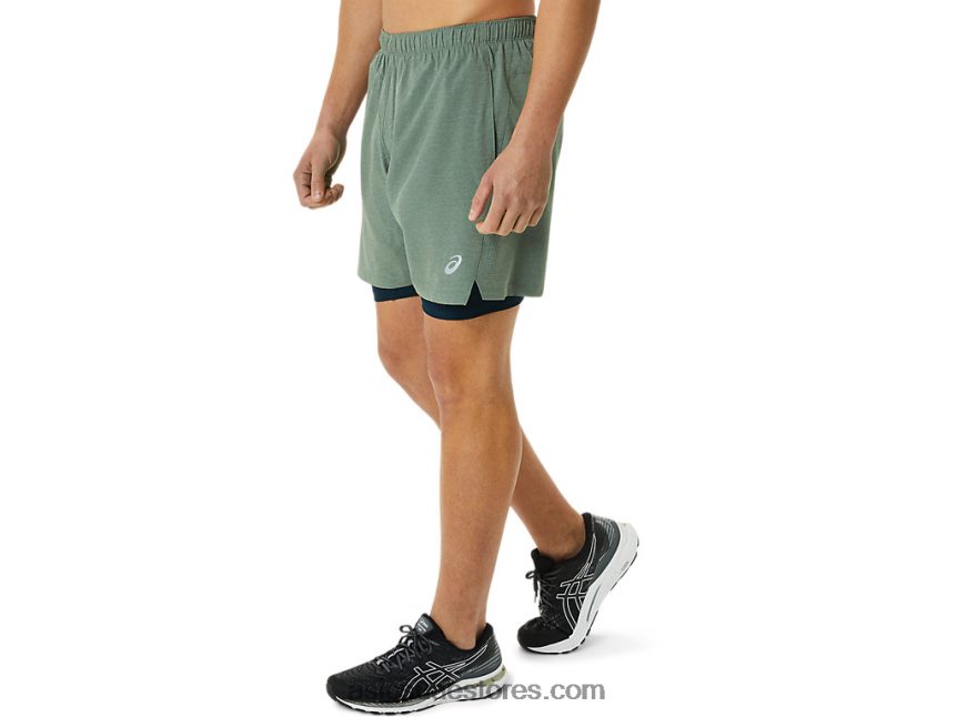 Asics الحزاز الأخضر هيذر / الأزرق الفرنسي رجال 7 في 2 في 1 قصير 2N24DJ1352